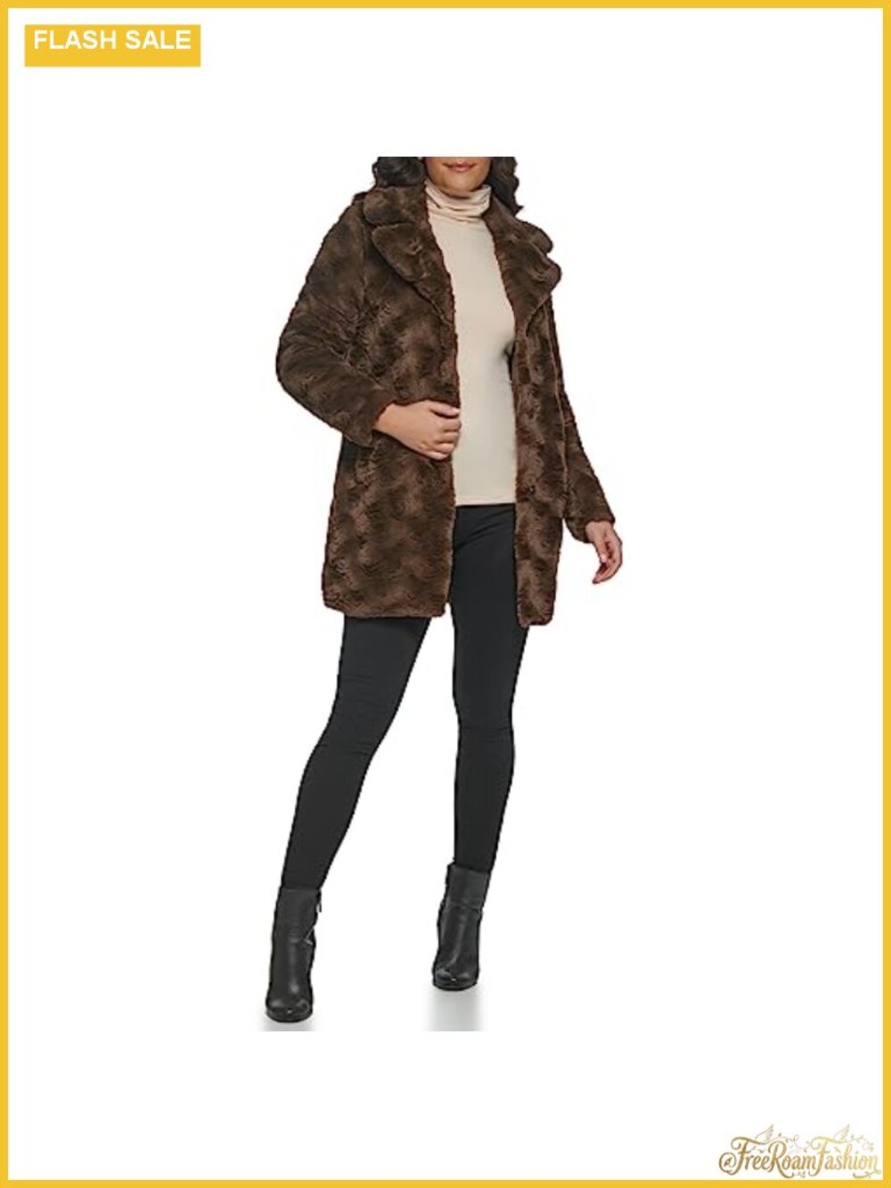Faux Fur Jacket Notch Collar Button Front Women's Coat